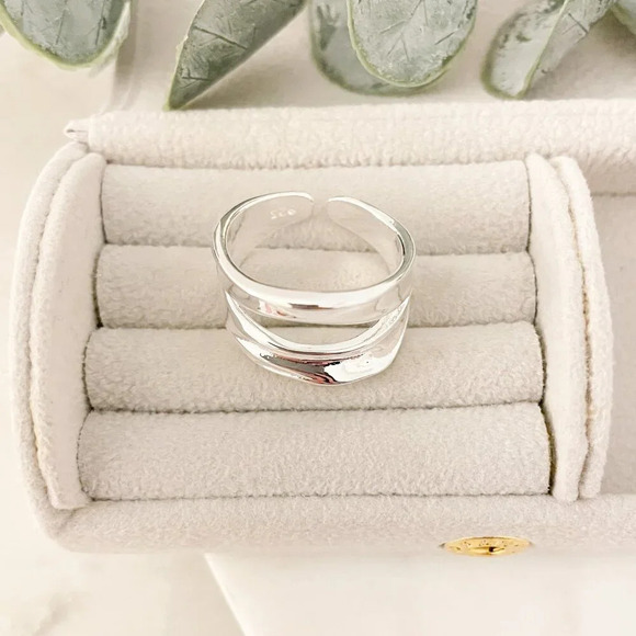 925 Sterling Silver Chunky Ring Layer Ring Large Bold Silver Statement Ring - Picture 9 of 10